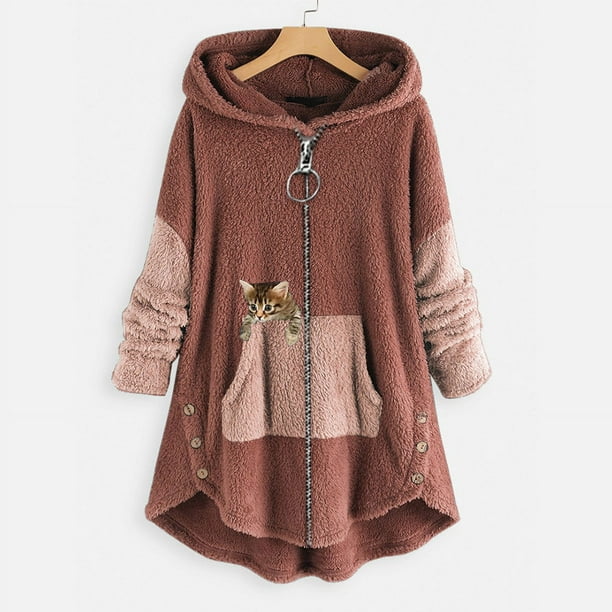 Abrigo de mujer de moda de primavera y otoño, suéter holgado de felpa de color sólido con capucha para mujer
