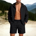 thumbnail image 2 of Hinvhai Men 2 Piece Rash Guard UPF 50+ Sun Protection Full Zip Hoodie and Shorts Lightweight Long Sleeve Athletic Jackets Set Black L(L), 2 of 9