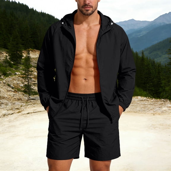 GUZOM Mens 2-Piece Tracksuit Athletic Shorts Set with Hoodie Quick Dry Casual Matching Outfits for Gym Running Training,Size 2XL