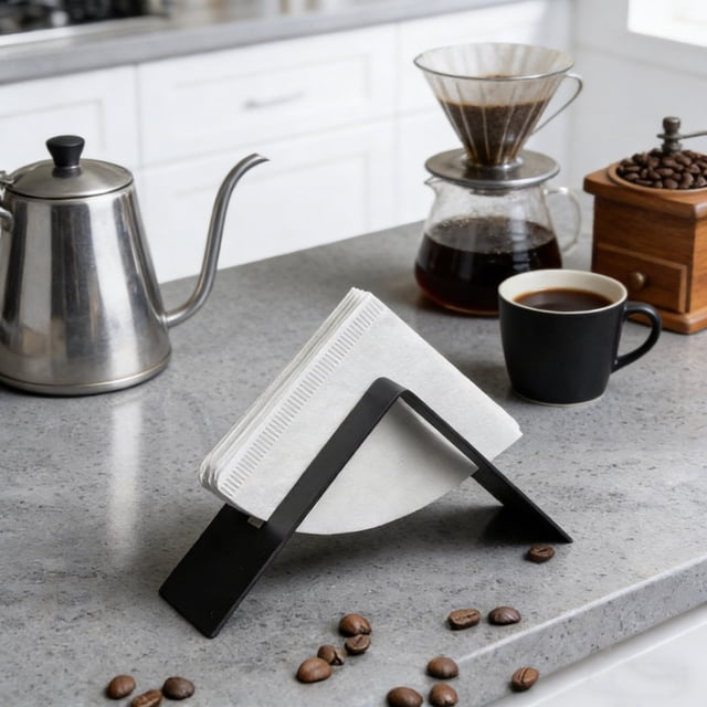 Ohmyroo Stainless Steel Coffee Filter Holder V-Shaped Filter Paper Storage Rack for Home Cafe Countertop Organizer