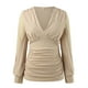 thumbnail image 4 of Blusa de malla de encaje transparente para mujer - Ribete de pedrería, cuello en V, manga larga - Top elegante y ajustado para ocasiones informales/fiestas - Tallas US/UK/EU S-XXL, 4 of 5