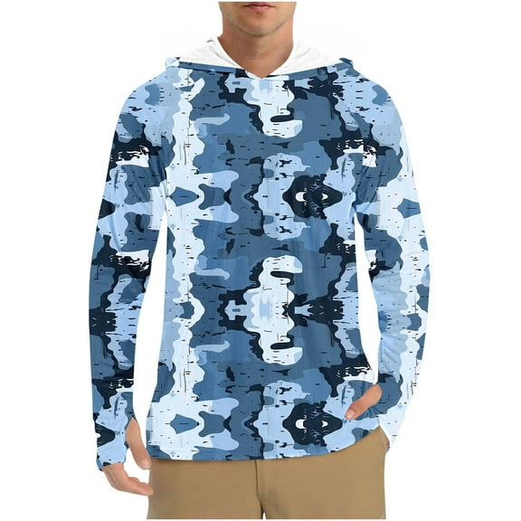 Dagegui Quick Dry Hiking Hoodies for Men Sun Protection Long Sleeve Hooded Shirts UV UPF 50 Rash Guard T-Shirt Summer Outdoor Fishing Hiking Tops Blue S