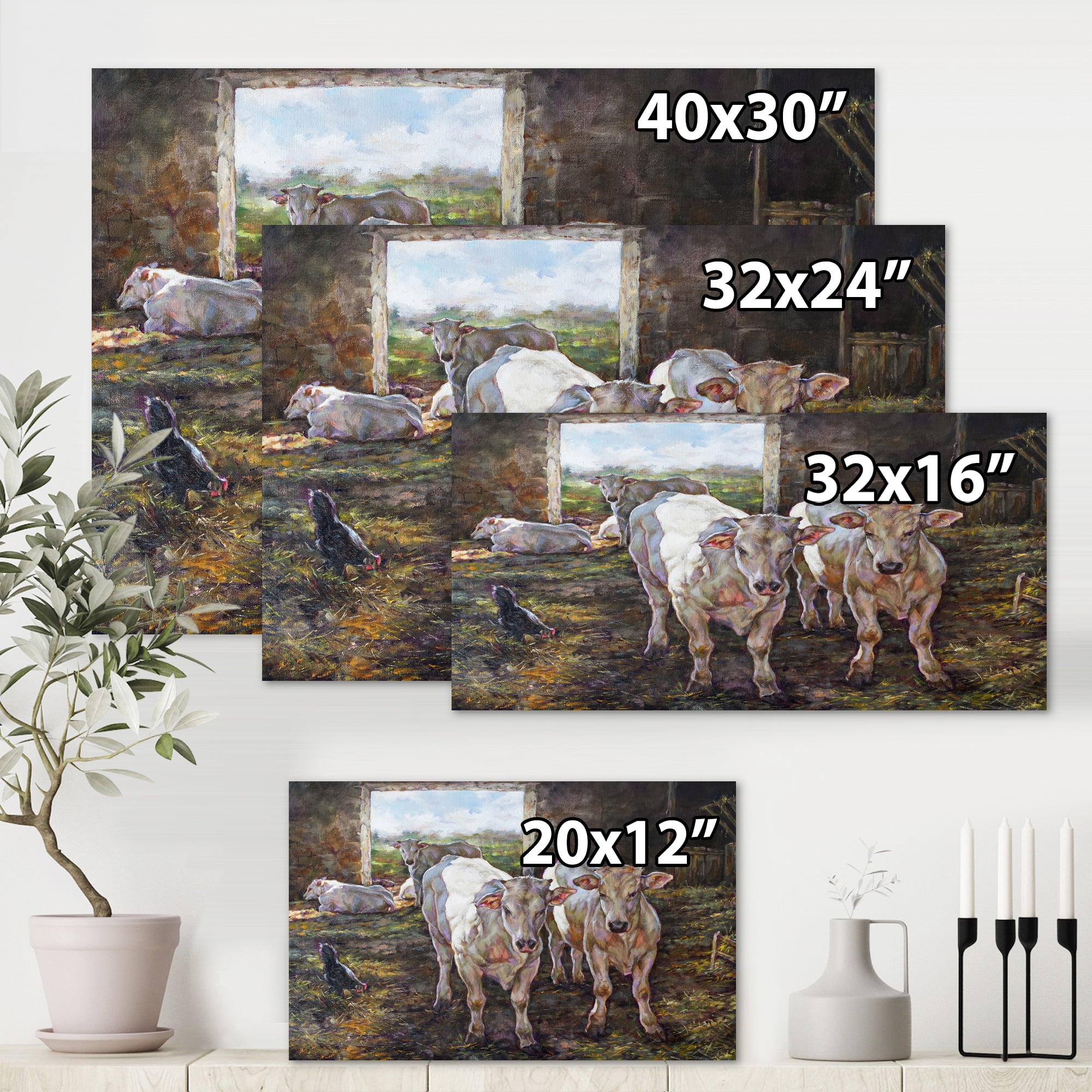 Designart ' The Cows In The Stable In Countryside ' Farmhouse Canvas Wall Art Print