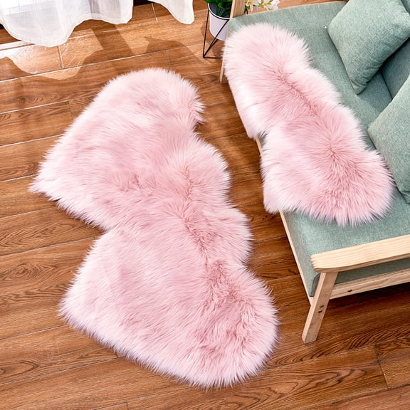 Mictong Double Heart Plush Carpet, 13.78 * 27.56 inches Plush Carpet, Washable Plush Carpet for Living Room, Soft Plush Carpet for Bedroom Home Decoration, 1 piece, pink