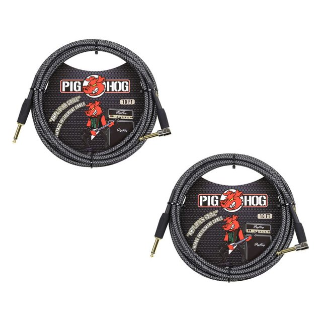 2 Pack Pig Hog Instrument Cable Amp Grill 1/4' to 1/4' Right Angle 10 ft., PCH10AGR