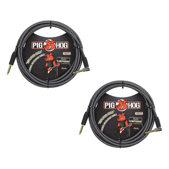 2 Pack Câble d'Instrument Cochon Hog Amplificateur de Grill 1/4 Pieds à 1/4 Pieds Angle Droit 10 Pieds, PCH10AGR