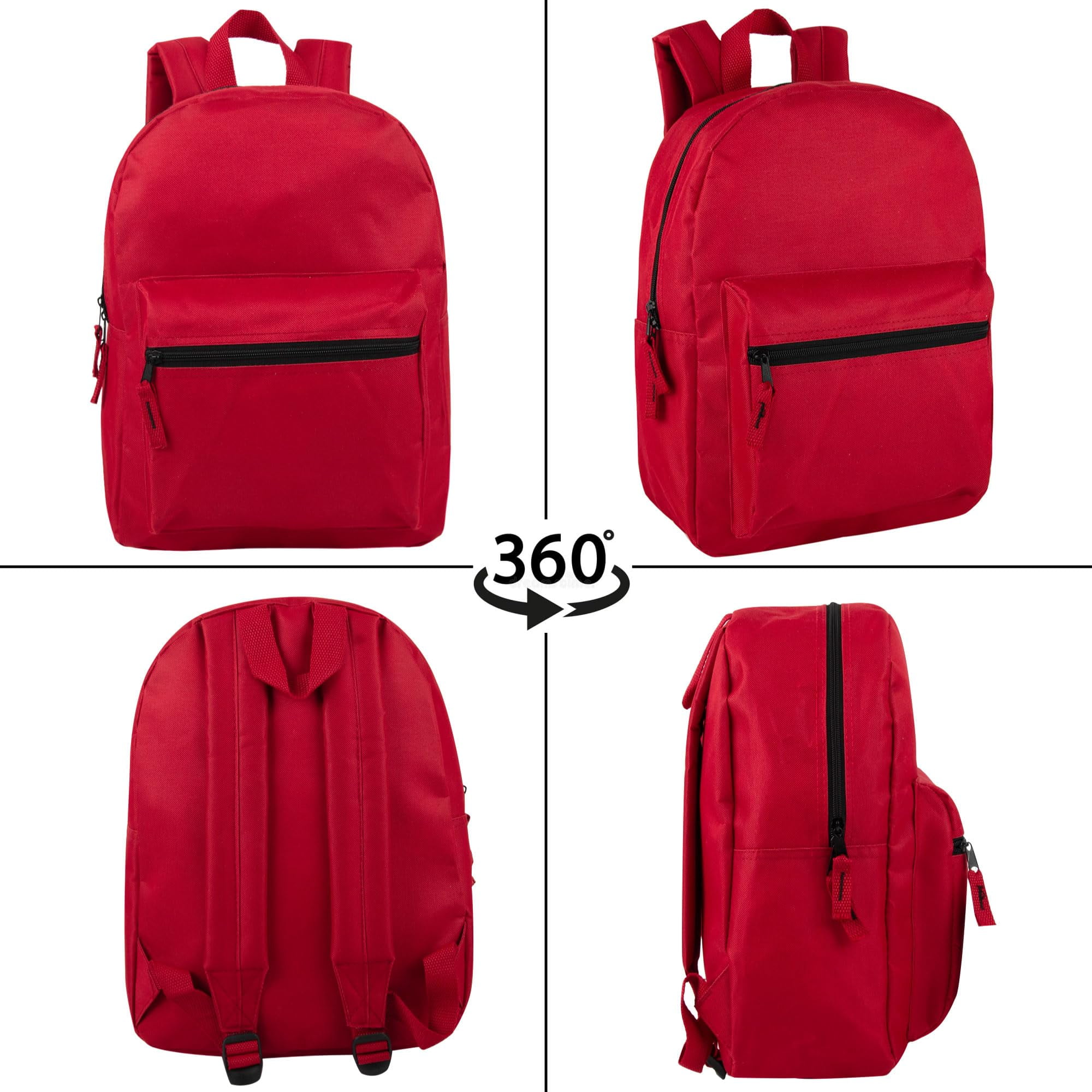 24 Pack of Bulk Wholesale Solid Color Backpacks for Work, Travel, Commuting, Gym and Recreation in 12 Color Assortment