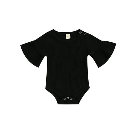 

Binpure Baby Girls Summer Ribbed Romper Solid Color Flared Sleeve Round Neck Casual Playsuit