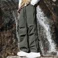 thumbnail image 2 of CHEEREAM Baggy Cargo Pants Men Wide Leg Casual Parachute Pants Jogger Drawstring Hiking Hip Hop Pants with Pocket Army Green XL, 2 of 5