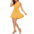 thumbnail image 1 of Vestidos sin mangas de INSPIRE CHIC para mujer, con escote en V, borde de encaje, cintura con cordón, vestido A-line, amarillo brillante XL, 1 of 6