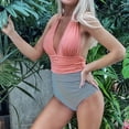 thumbnail image 3 of Women Summer Beach Monokini Leopard Print Deep V Neck Color Matching Pleated Backless Sleeveless Quick-drying Soft Beachwear Bathing Suit, 3 of 7