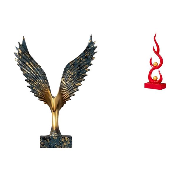Estatua de la casa,Estatua de ala hecha a mano,artesanía de resina para cafetería,Escultura de alas extendidas,adorno artesanal,Escultura abstracta de fuego,Estatua de arte abstracto,adorno