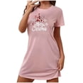 thumbnail image 1 of Sakmal Pyjama de Noël pour Femmes Mignon Léger Rose Grande Taille Robe Moomoo Manches Courtes Col Rond Imprimé Joyeux Noël Courtes Chemises de Nuit P-2TG, 1 of 4