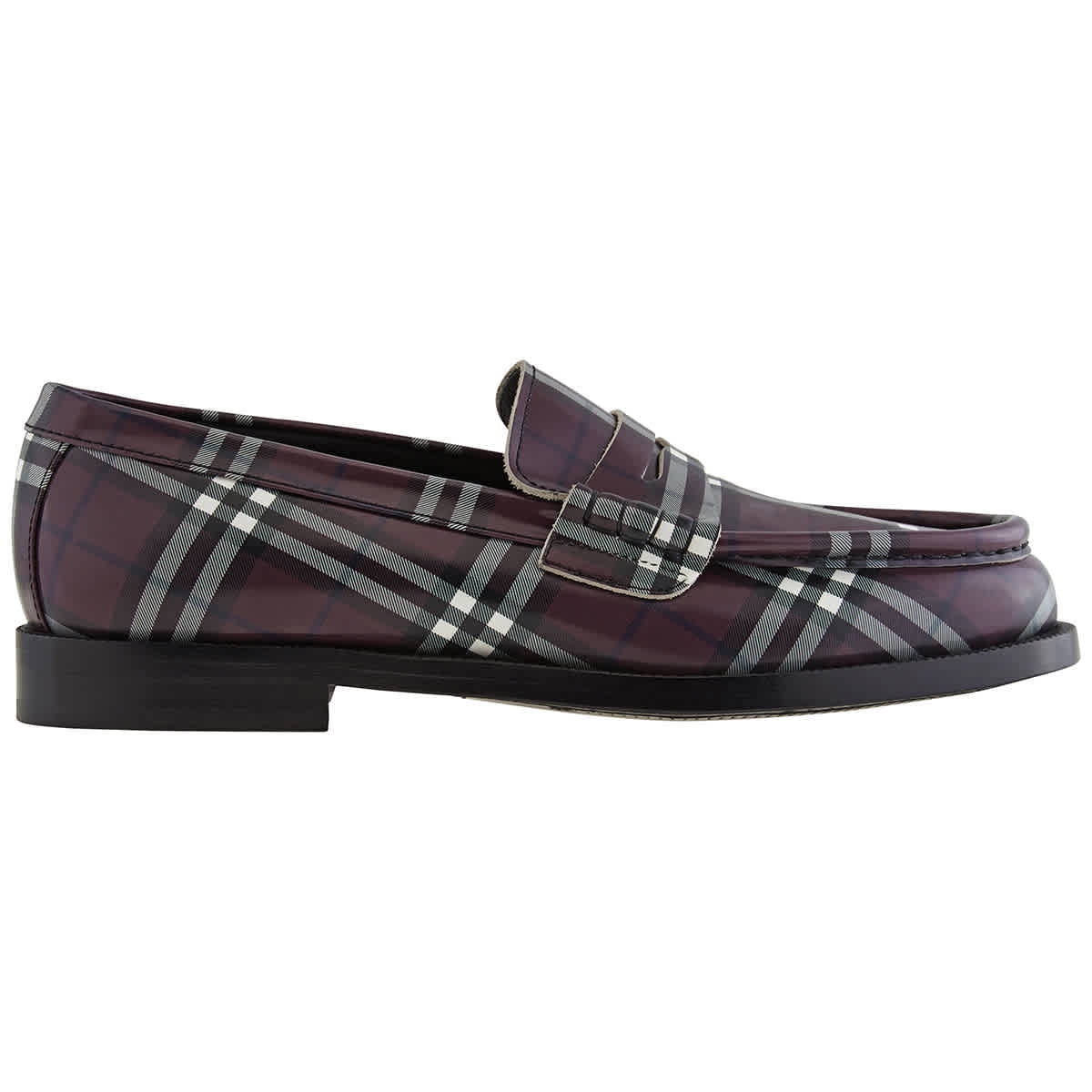 Burberry Check Leather Penny Loafers In 