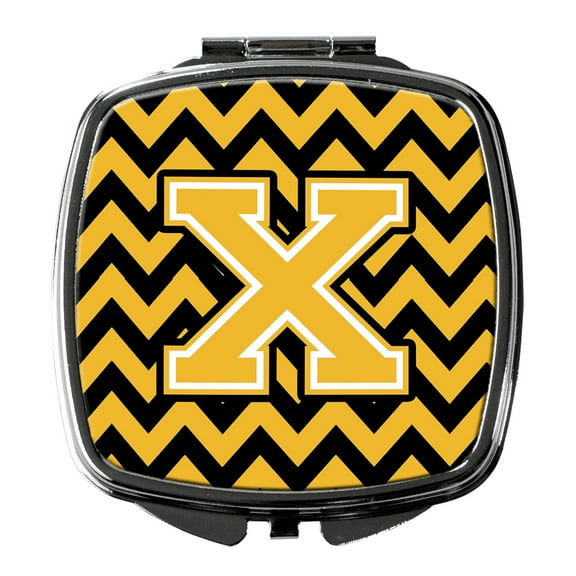 Letter X Chevron Black and Gold Compact Mirror