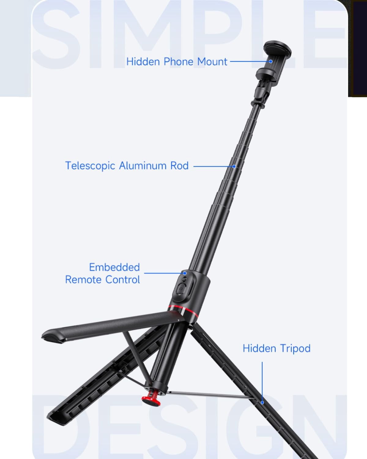 70" Automatic Pop-up Magnetic Selfie Stick, Auto-Open Tripod Stand with Remote, Compatible with Android 5.0 & iOS 5.1, 360° Rotatable, One-Piece Design Portable Travel Tripod for Vlog/Video Recording