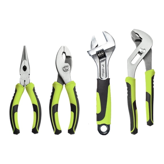 4pcs Heavy-Duty Professional Pliers Set with Pink-Grip Non-Slip Handles - 8" Long Nose, Slip Joint, Groove Joint Pliers & Adjustable Wrench for Home, Plumbing,, Automotive Repair Tools