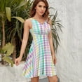 thumbnail image 5 of Rainbow Plaid Dress Summer Street Style Dresses Female Sleeveless Printed Sundress, 5 of 7