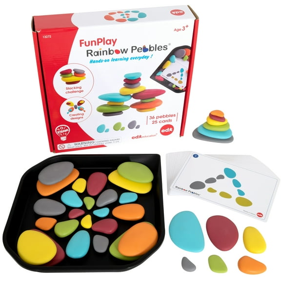 Edx Education Rainbow Pebbles FunPlay Activity Set - 36 Sorting and Stacking Toys 50 Activities Messy Tray