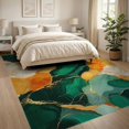 thumbnail image 3 of ODIKA 8'x10' Washable Area Rug Green Gold Abstract Marble Design Vibrant Symmetrical Fluid Swirling Veins for Dining Room, Large Office, Lounge, Non-Slip Chair-Friendly Mat, 3 of 7