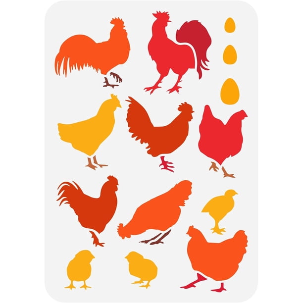 Plantilla de pollo para pintar, 21 x 29,7 cm, reutilizable, para dibujar gallos, de plástico, con patrón de gallina. Plantilla para manualidades con temática animal.