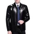 thumbnail image 4 of vdgthytj Leather Jacket Men Full Zip Stand Collar Long Sleeve Fall Winter Business Casual Work Jackets with Pockets(X-Small,Black), 4 of 9