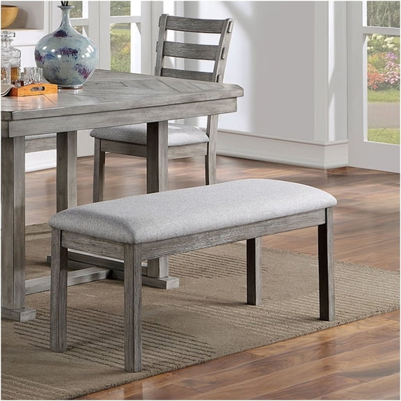 JERFIT Gray Color Dining Bench Padded Seat 1pc Bench Kitchen Dining Room Wire-Brushed Finish