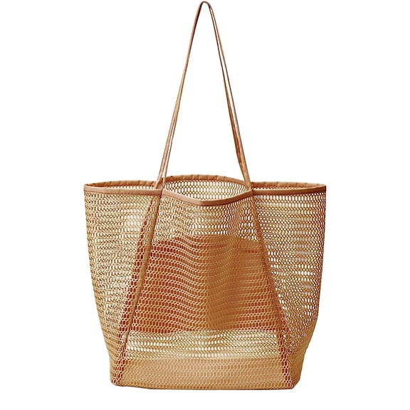 LSLJS Mesh Beach Bag Tote Bag for Women, Foldable Large Capacity Shoulder Bag Casual Hobo Handbag Waterproof Sandproof Translucent Pool Bag Shopping Bag for Travel & Vacation Beach Accessories