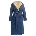 thumbnail image 4 of Zynoxe Womens Long Denim Jacket Winter Sherpa Lined Warm Lapel Drawstring Waist Open Front Western Relaxed Casual Overcoat with Pockets Blue S, 4 of 5