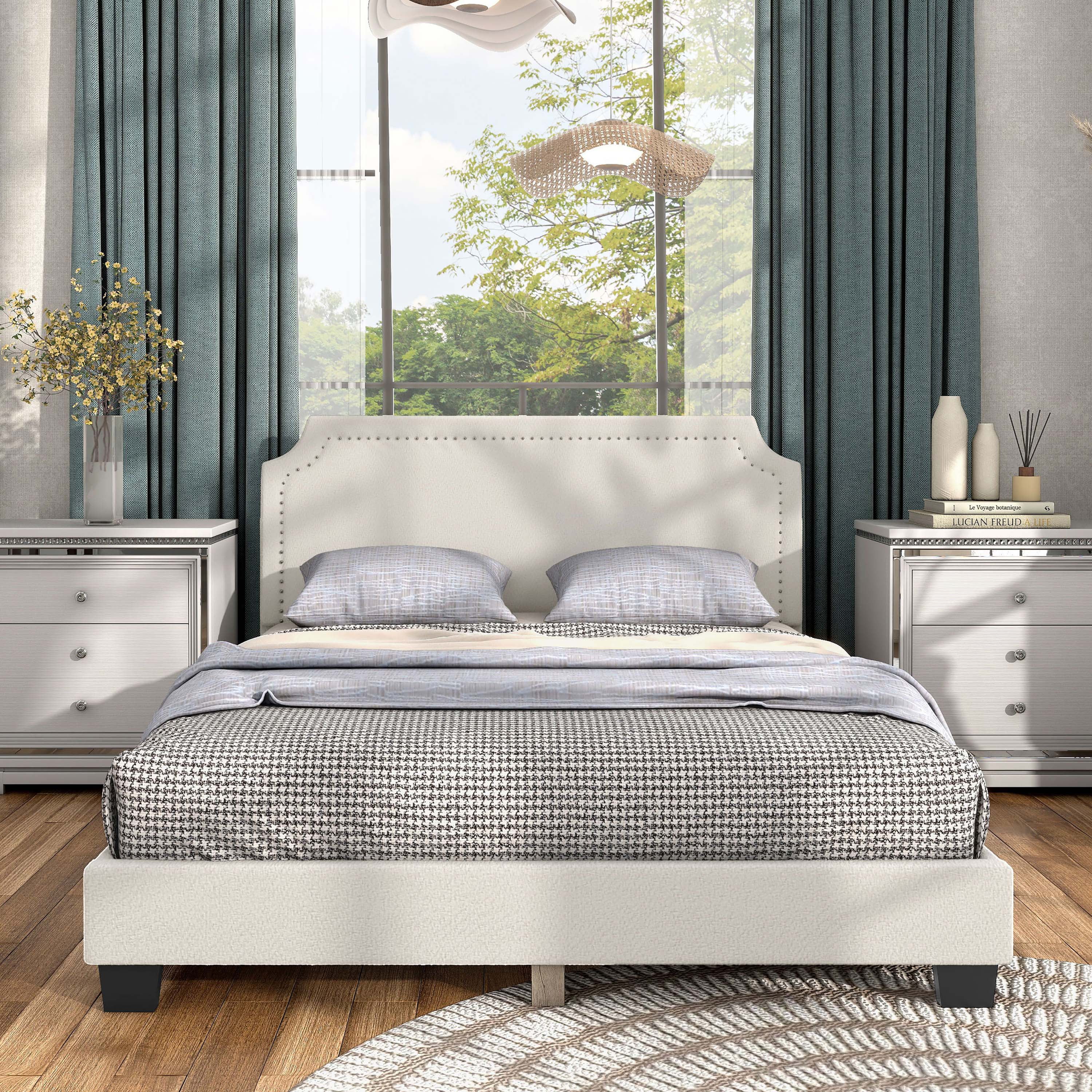 Furniture of America Geneva Upholstered Mattress Ready Boucle Fabric White Queen Bed