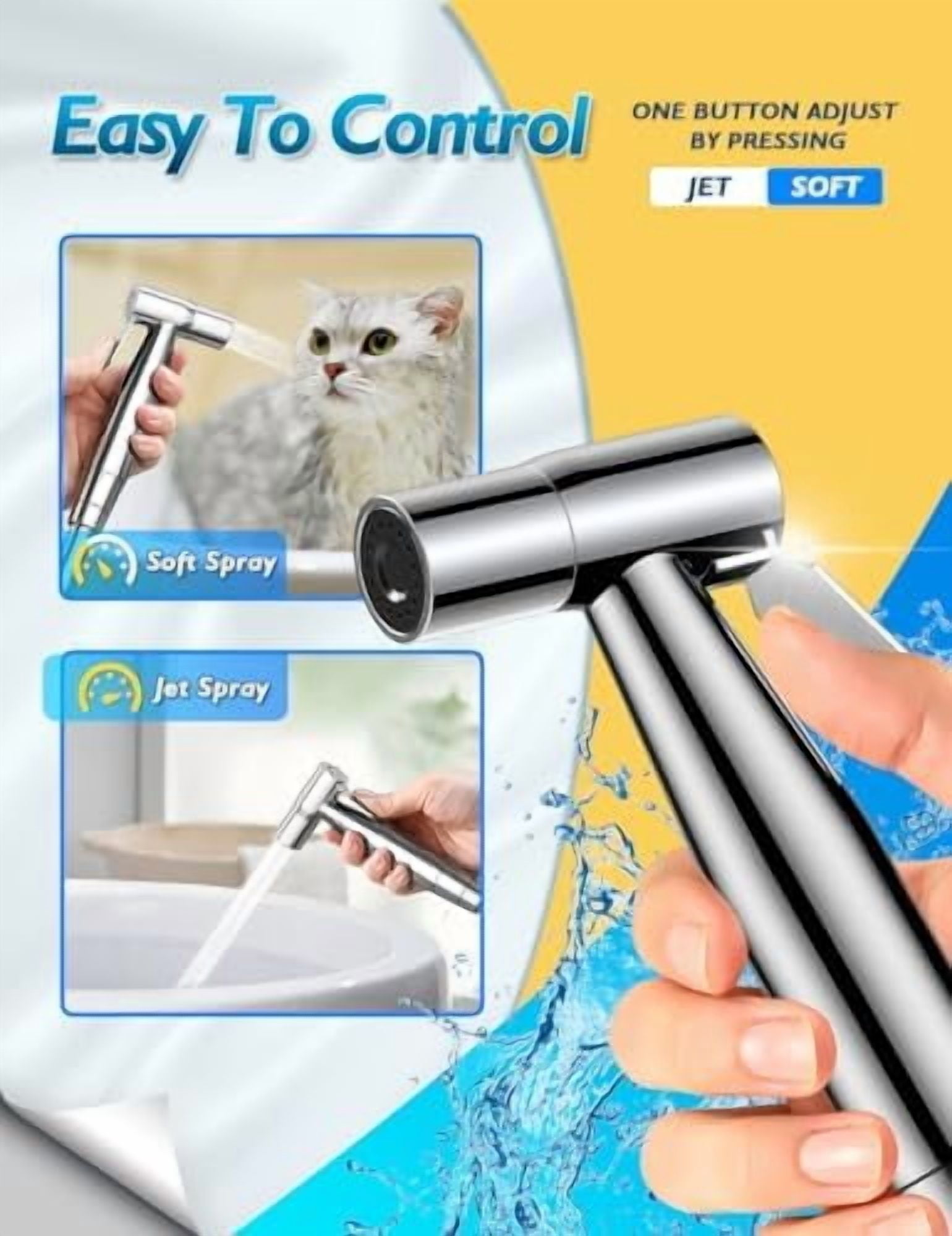 Chrome Handheld Bidet Sprayer, Jet Sprayer for Toilet Muslim Shower, Adjustable Bidets Attachment for Toilet, Bidet Hose for Feminine Wash