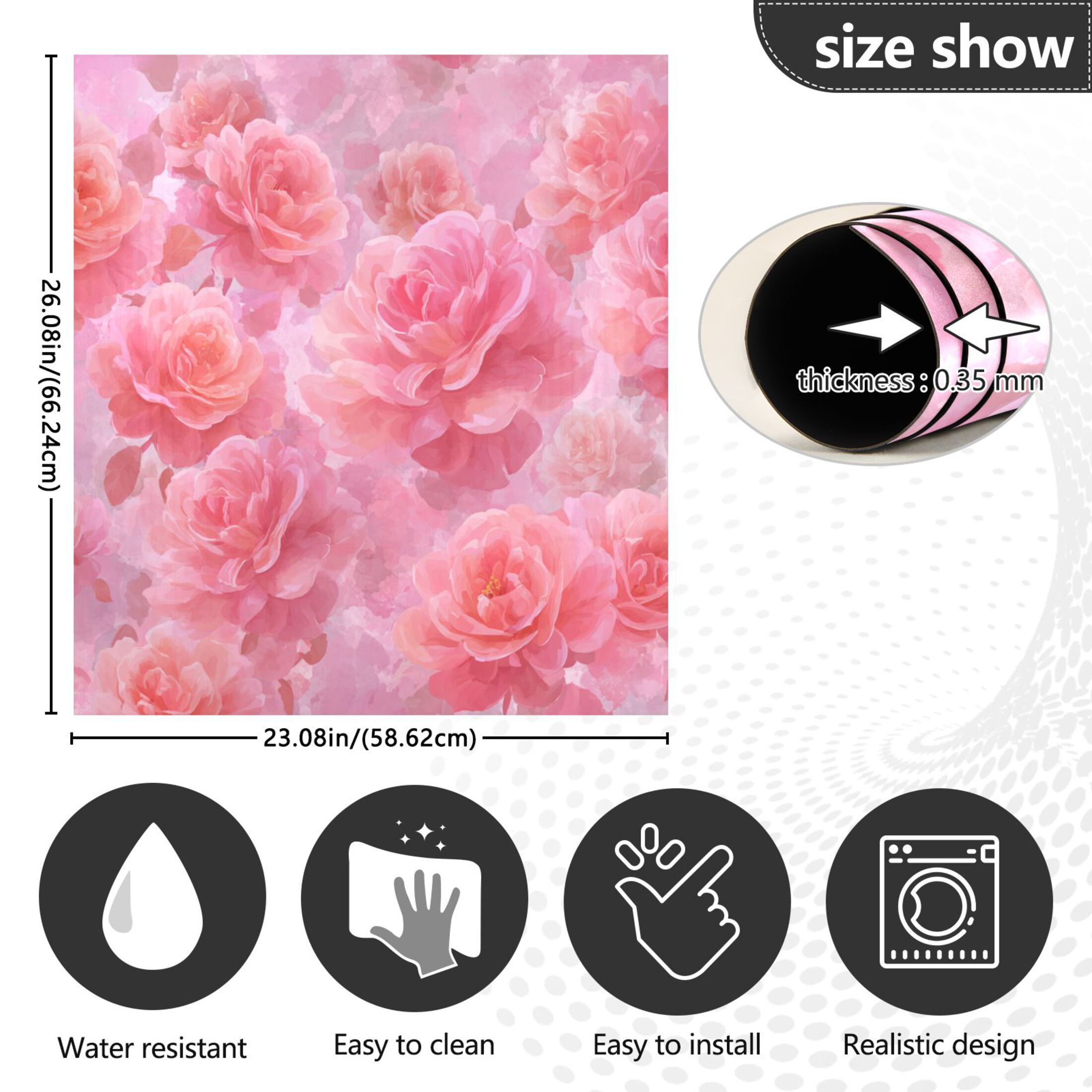 Dishwasher Magnetic Refrigerator Magnet Cover Sticker Home Decorative 23"x26" Pale Pink Roses Pattern