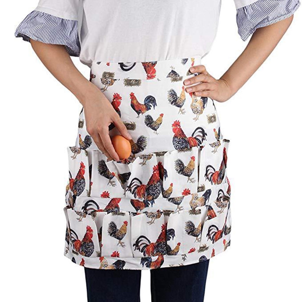 Egg Collecting Apron with Pockets Kids Adults Print Farm Cotton Aprons