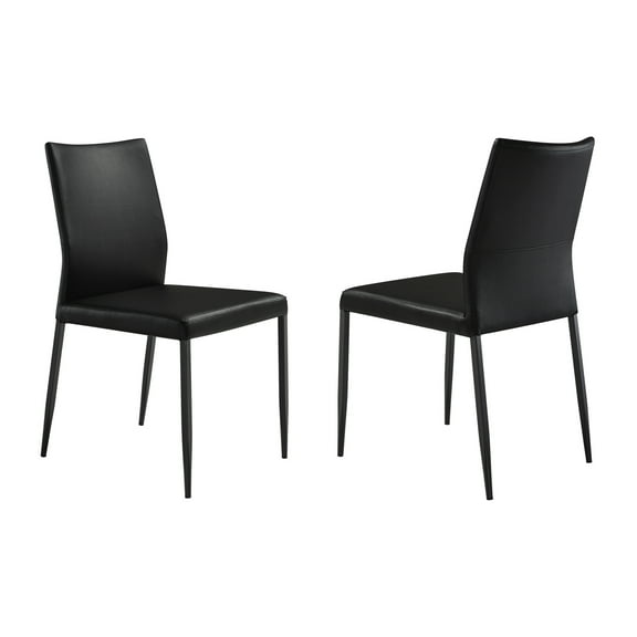 Homestock Ro ce Upholstered Dining Chair in Black Faux Leather with Black Metal Legs - Set of 2