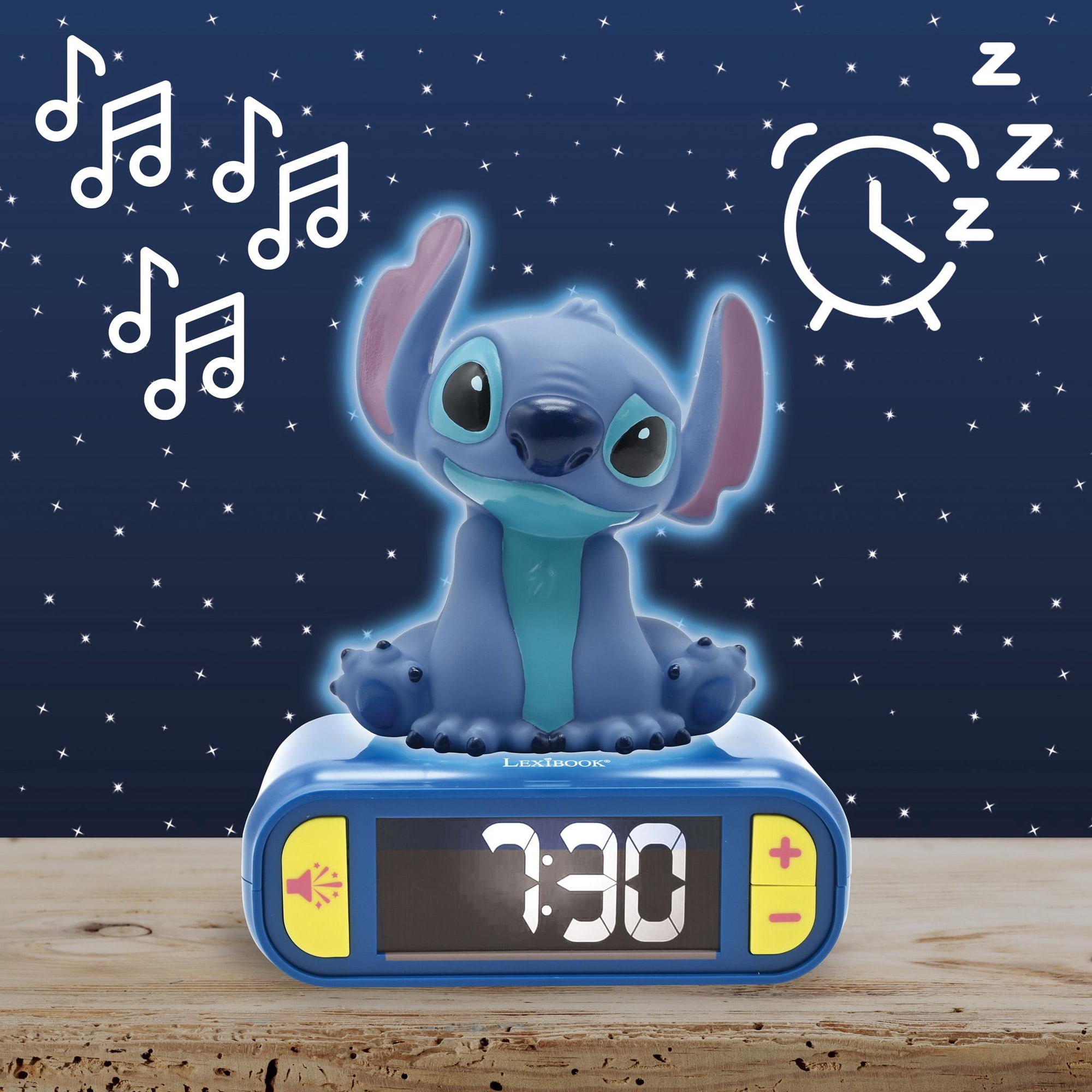 Lexibook Disney Stitch Nightlight Alarm Clock, Sounds, LCD, Blue, Kids photo