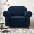 thumbnail image 6 of CHUN YI 1-Piece Checks Stretch Sofa Cover Slipcover Couch Cover, Chair, Dark Blue, 6 of 6