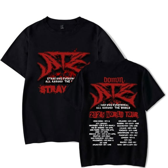 Stray Kids World Tour Dominate 2025 T-Shirt Unisex Short Sleeve Round Neck Tee Streetwear