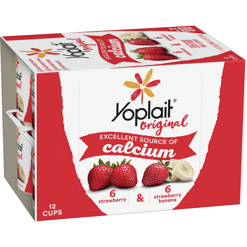 Yoplait Original Yogurt, Strawberry and Strawberry Banana, Variety Pack, 12 Cups