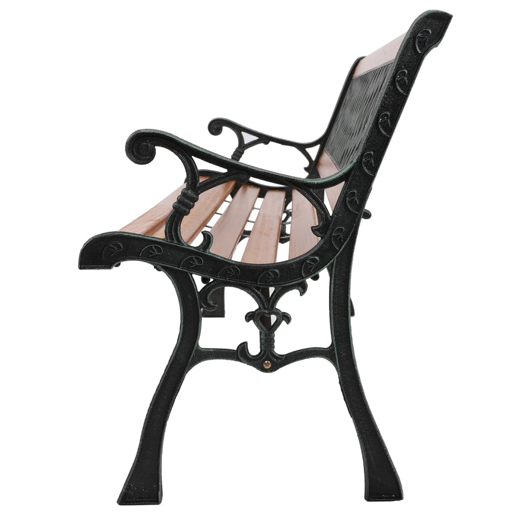 49" Garden Bench, Outdoor Patio Park Chair, Hardwood Slats Cast Iron Frame Seat,B