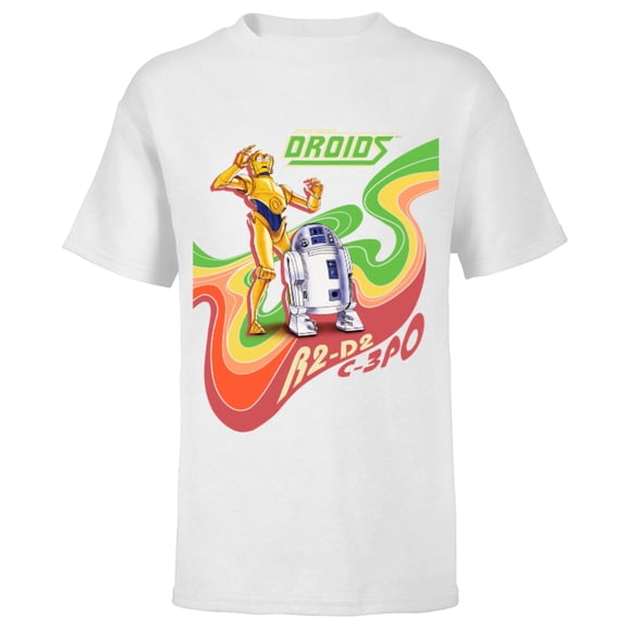 Star Wars Droids The Adventures of R2-D2 & C-3PO Retro Swirl - Short Sleeve T-Shirt for Kids - Customized-White