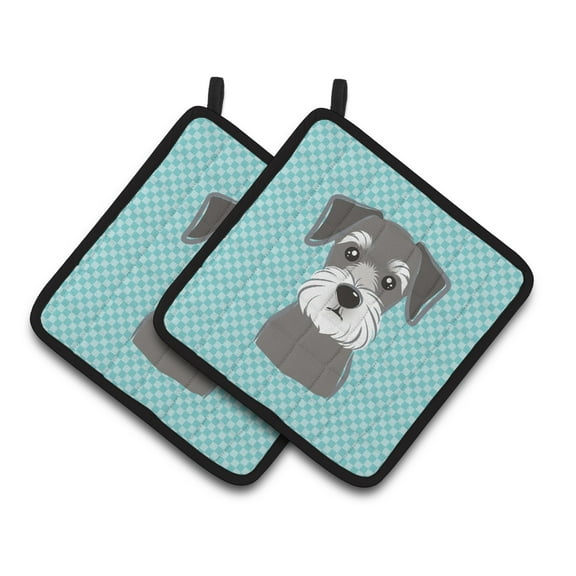 Carolines Treasures BB1136PTHD Blue Checkered Schnauzer Pair of Pot Holders, 7.5HX7.5W, multicolor