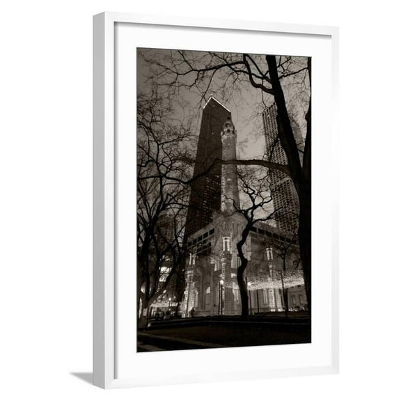 Art.com Chicago Water Tower BW Photographic Print by Steve Gadomski, White Frame Wall Art, 21" x 29"