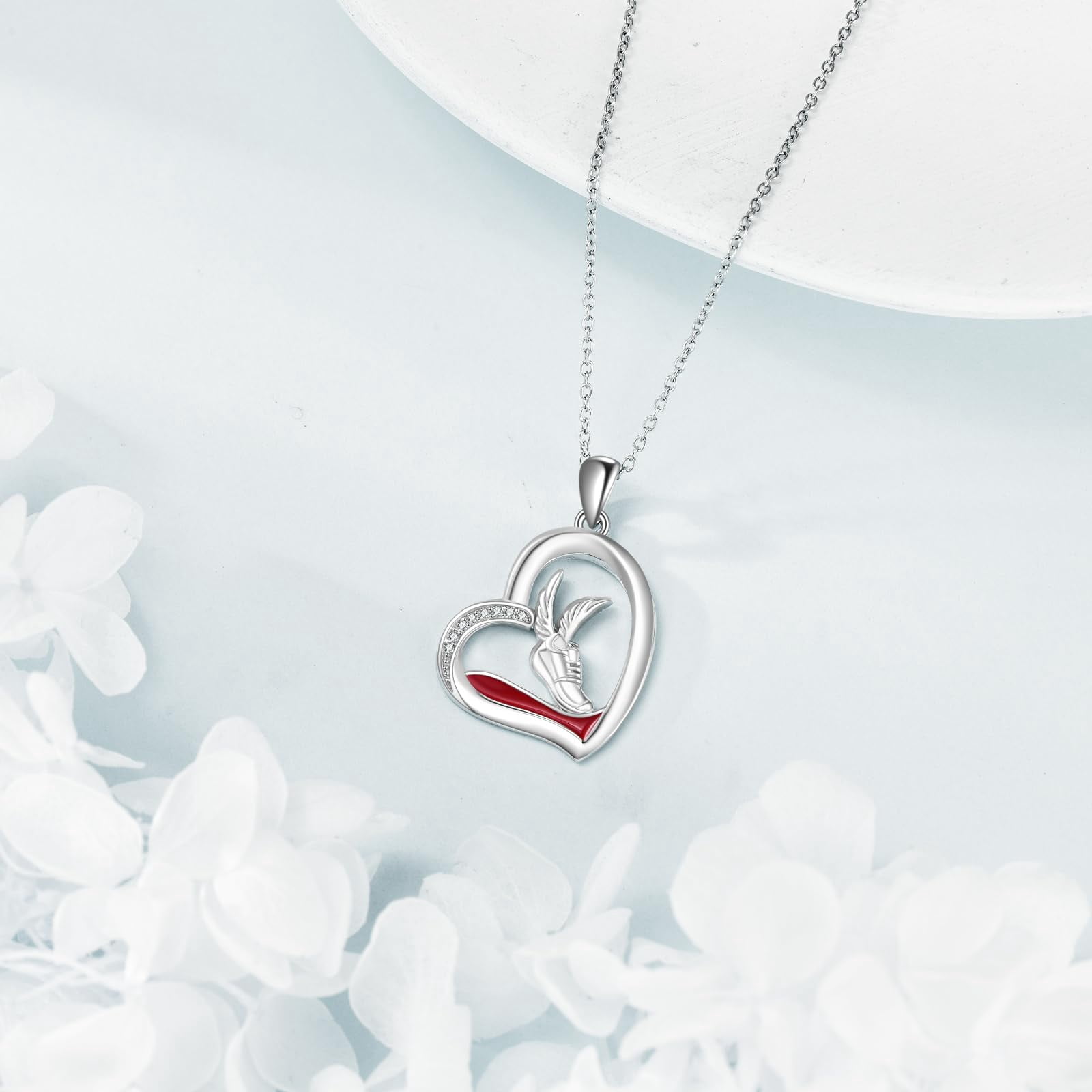 YAFEINI Running Necklace Sterling Silver Running Shoe Pendant Necklace Running Jewelry for Women Track And Field Gifts for Women