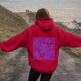 thumbnail image 7 of Women Blouses Winter Loose Fit Hooded Long Sleeve Puff Cold Shoulder Drawstring Floral Hoodie Cotton Hoodies (Red,L), 7 of 7