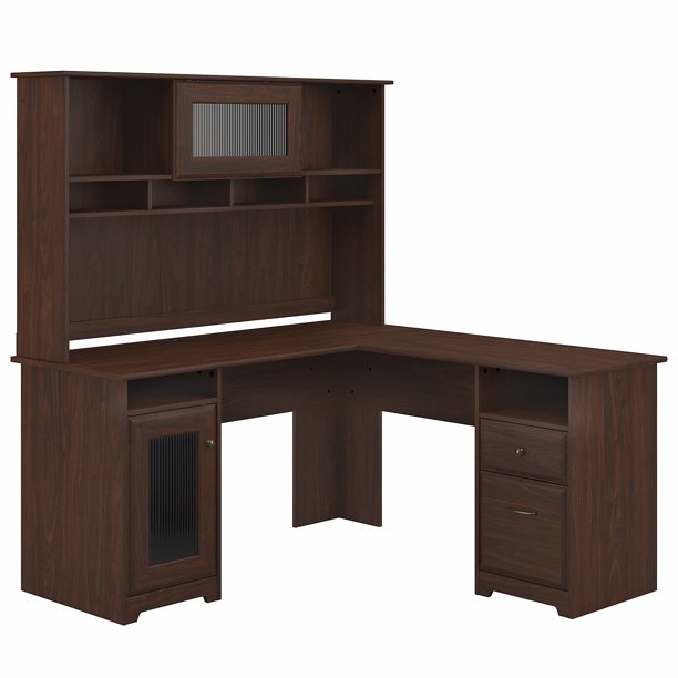 Bush Furniture Cabot 60W L Shaped Computer Desk with Hutch, Brown