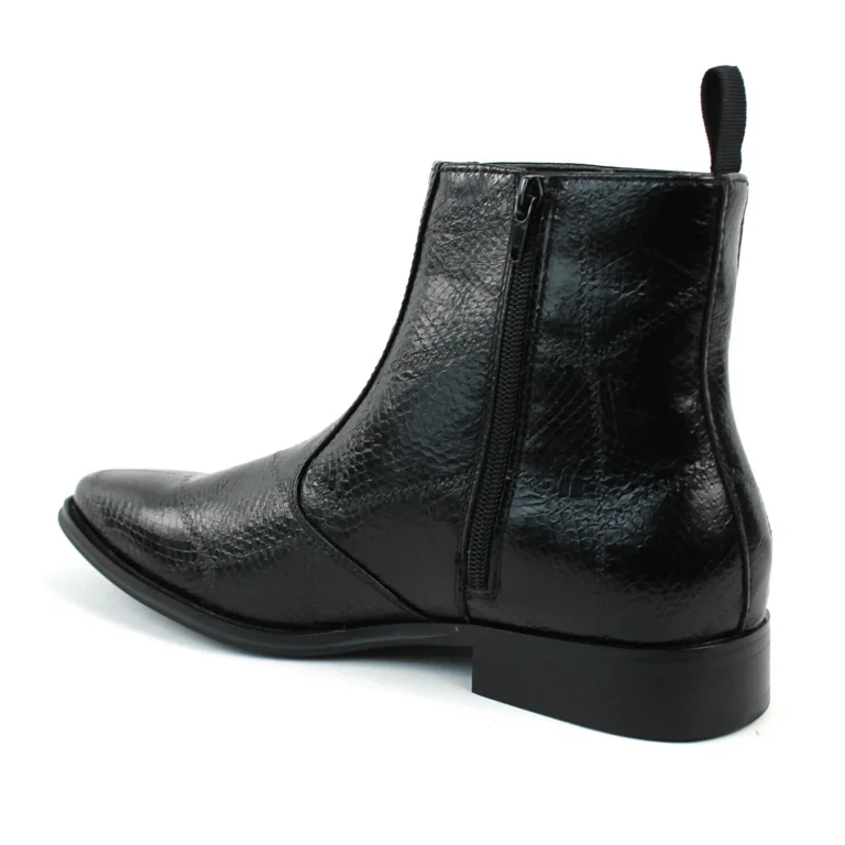 Mens Black Snake Print Chelsea Ankle Boots Almond Toe Side  display picture 1