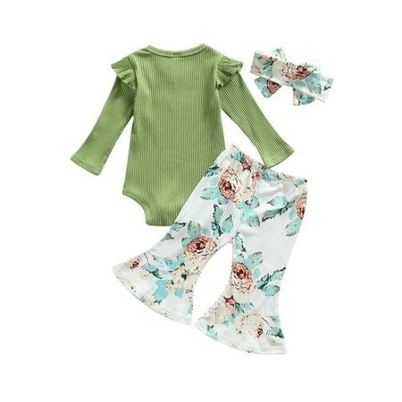 

Fanvereka Girl’s Long Sleeve Romper and Flower Trumpet Pants with Headband