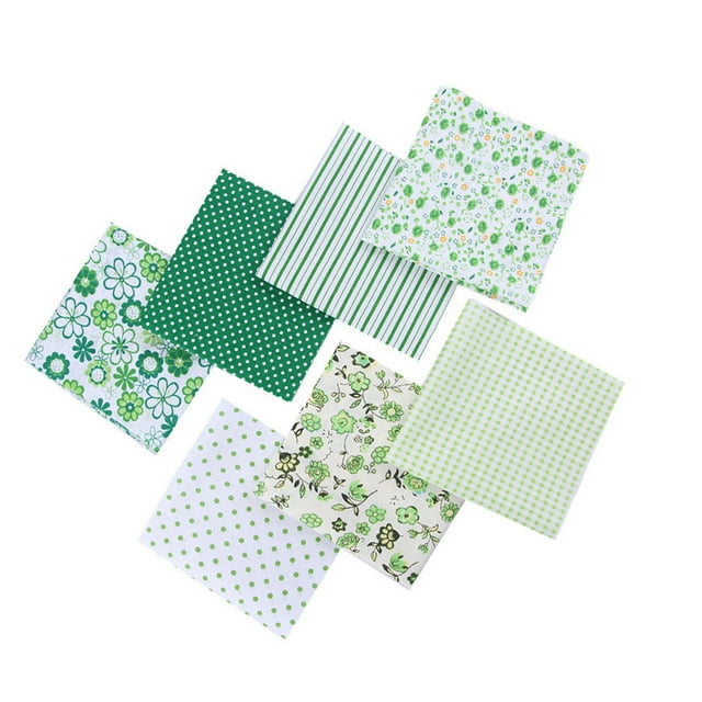 7pcs DIY Patchwork Fabric Printed Cotton Cloth Sewing Quilting Scrapbooking Handicraft Square Fabric, Green