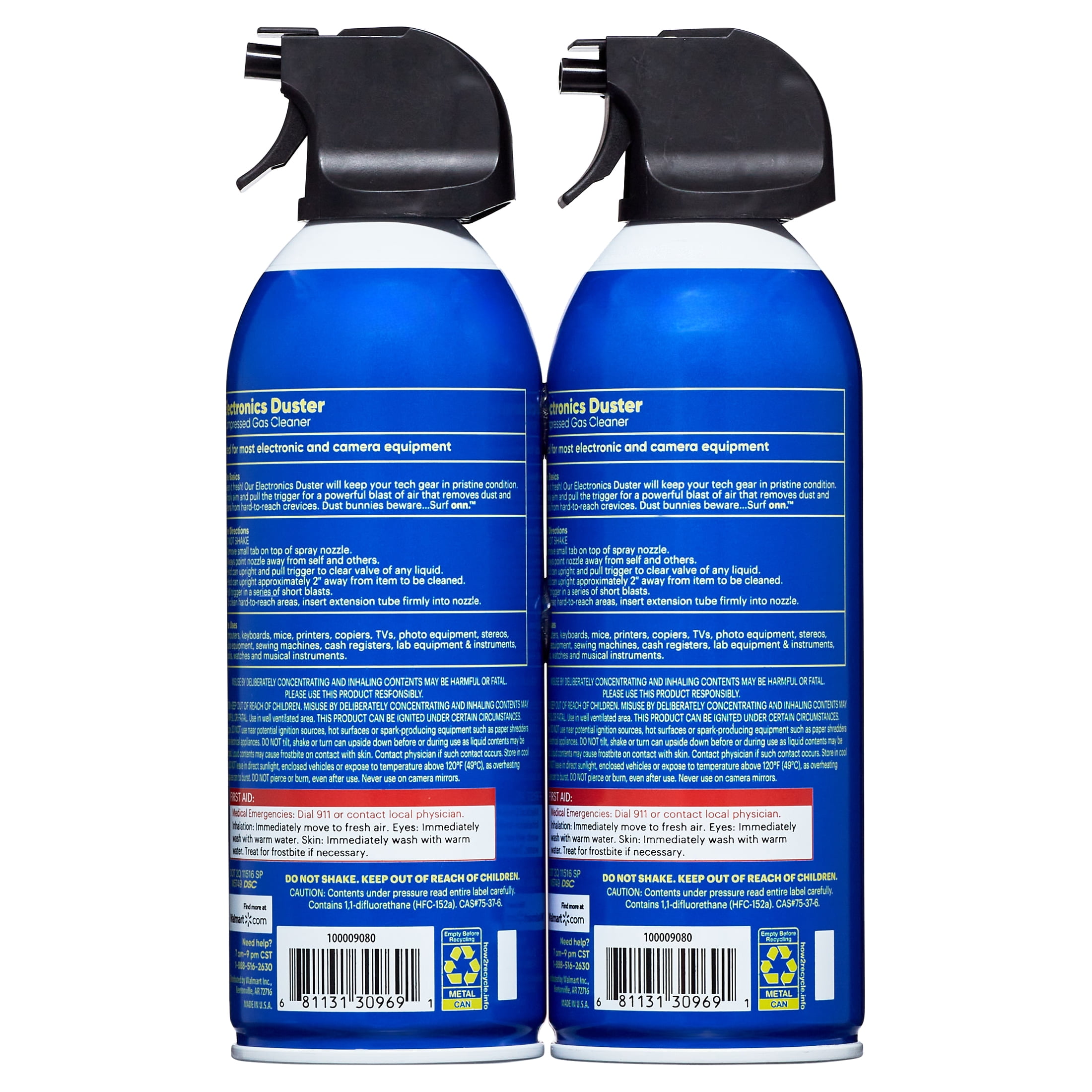 onn. Electronics Duster Compressed Gas Cleaner, 10 oz, 2-Pack