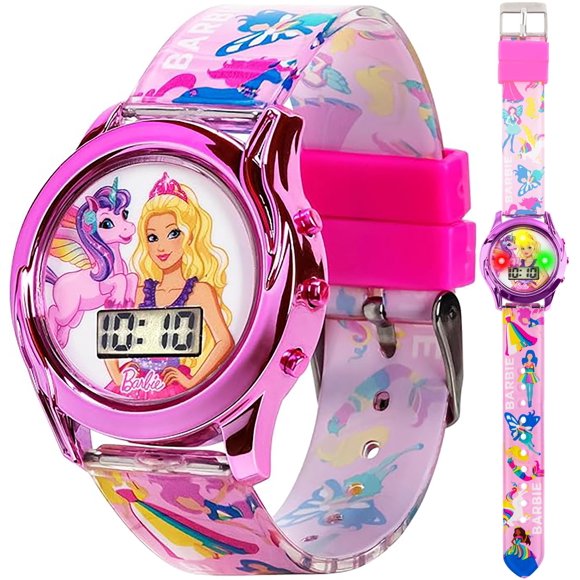 Reloj Accutime Barbie LCD con Luces Intermitentes y Correa Rosa